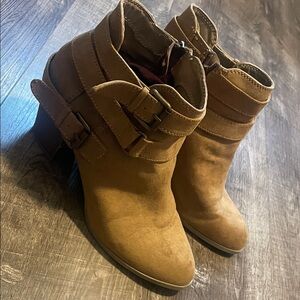 Express Buckled Tan Ankle Booties